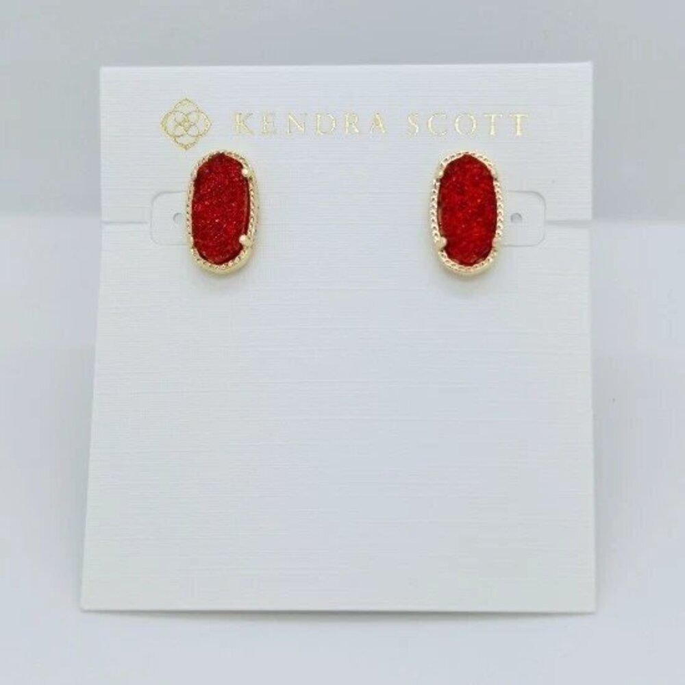 Kendra Scott Ellie Gold Stud Earrings In Red Drusy